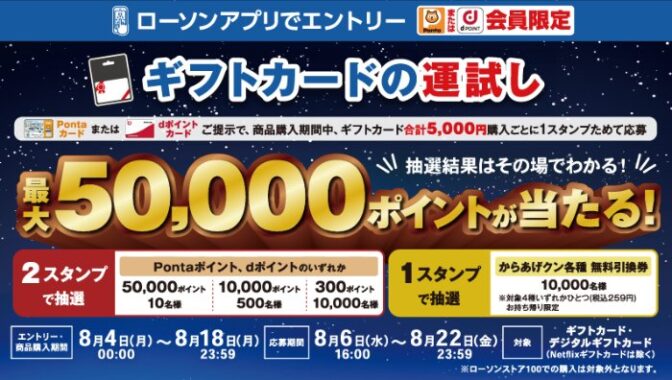 【ローソン】最大50,000ポイントやからあげクン無料引換券が当たるクローズドキャンペーン