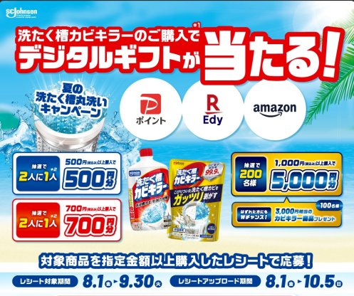 Wチャンスもアリ！最大5,000円分のデジタルギフトが当たるジョンソンのレシート懸賞