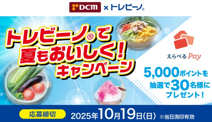 【DCM×トレビーノ】5,000円分のえらべるPayが当たるレシートキャンペーン