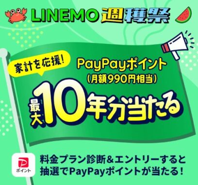 最大10年分のPayPayポイントが当たるLINEMOの診断キャンペーン