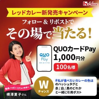 オリジナルQUOカードPay1,000円分が当たる毎日応募Xキャンペーン