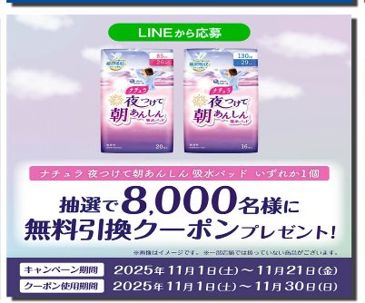 ナチュラの吸水パッド引換券がその場で当たるサンドラッグのLINE懸賞