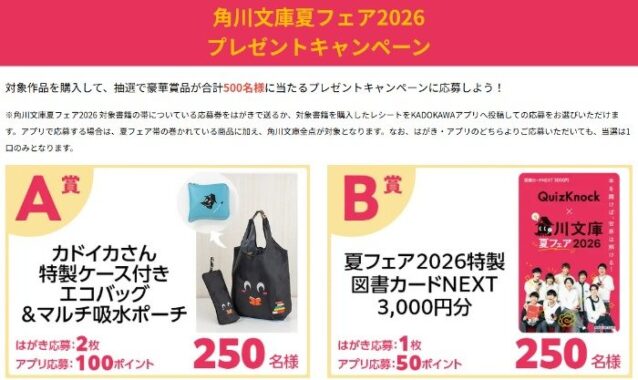 500名様にオリジナルグッズや図書カードNEXTが当たるクローズドキャンペーン