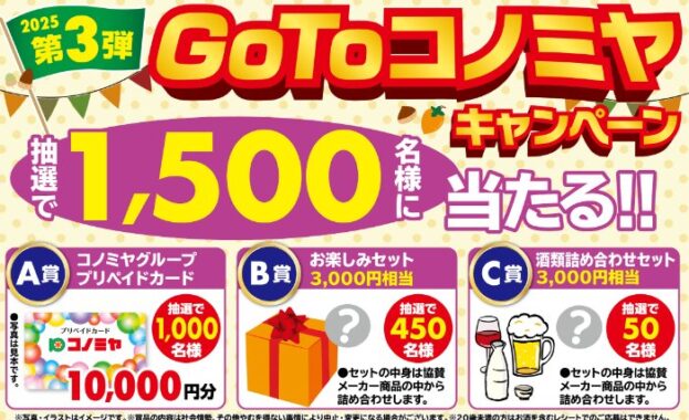 【コノミヤ】1万円分のプリカや食品詰め合わせなどが当たるキャンペーン