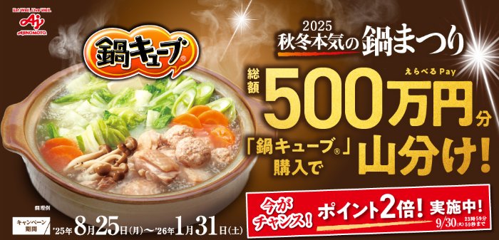 最大79,000円分のえらべるPayが当たる味の素の豪華レシート懸賞