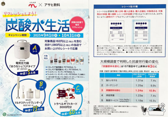 【くらしモア×アサヒ飲料】キッチン家電やトラベルギフトが当たるクローズド懸賞
