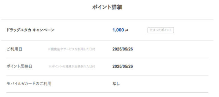 ドラッグユタカ×ニッスイのキャンペーンで「Vポイント1,000pt」が当選