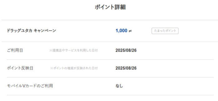ドラッグユタカ×アサヒ×花王のアプリ懸賞で「Vポイント1,000ポイント」が当選