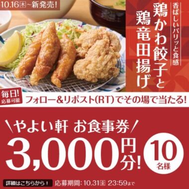 3,000円分のやよい軒食事券がその場で当たるXキャンペーン