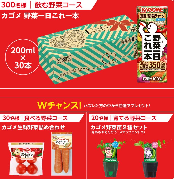 カゴメ商品や野菜苗セットも当たるレシートキャンペーン