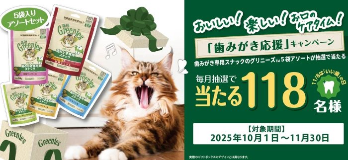 毎月抽選！猫用 歯みがき専用スナックが当たるレシートキャンペーン