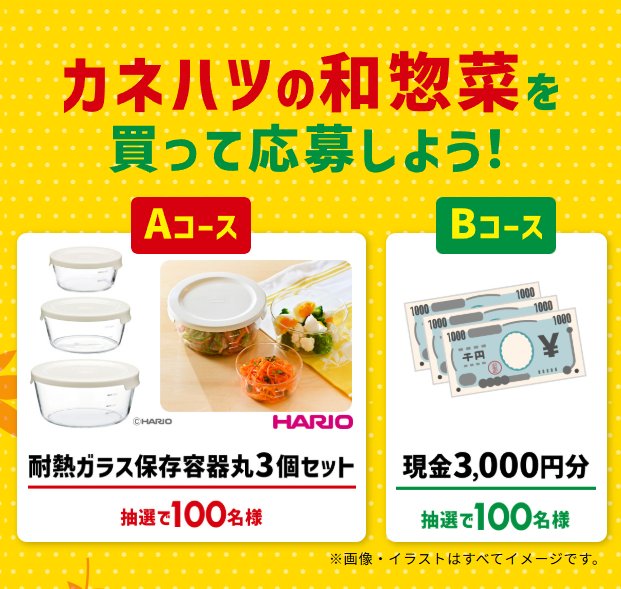 保存容器セットや現金が当たるカネハツのレシートキャンペーン