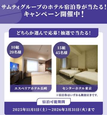 サムティグループの宿泊券が当たるLINEキャンペーン