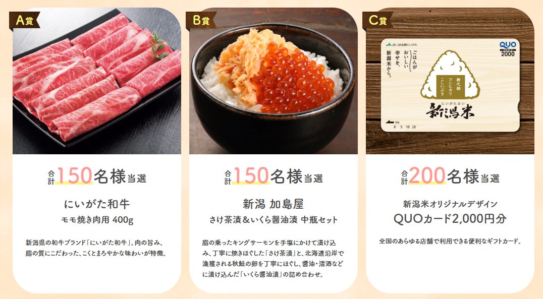 にいがわ和牛やQUOカードなどが当たるJA全農にいがたの新米購入キャンペーン