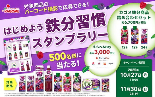 カゴメ商品セットやえらべるPayが当たるスタンプラリーキャンペーン