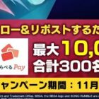 最大10,000円分のえらべるPayが300名様にその場で当たるキャンペーン