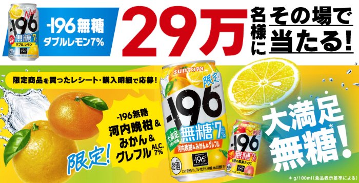 -196無糖シリーズの無料引換クーポンがその場で当たるキャンペーン