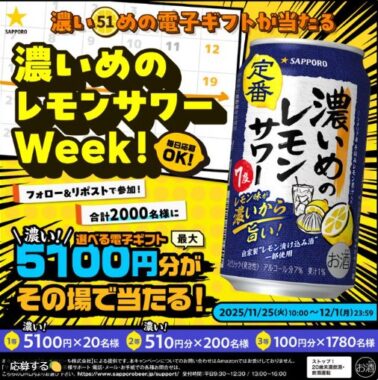 最大51,000円分の電子ギフトがその場で当たるXキャンペーン