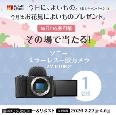ソニーのミラーレス一眼カメラがその場で当たるやよい軒のXキャンペーン