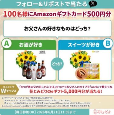 100名様にAmazonギフトカード500円分が当たるXキャンペーン