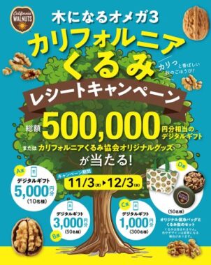 デジタルギフトやカリフォルニアくるみ協会 オリジナルグッズが当たるキャンペーン