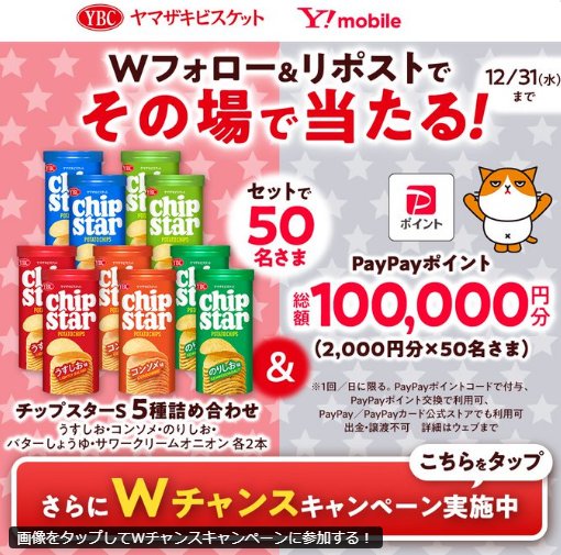 チップスターセット＆PayPayポイント2,000円分が当たる毎日応募Xキャンペーン