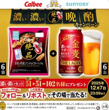 絶品かっぱえびせん&金麦〈ザ・ラガー〉のセットがその場で当たるXキャンペーン