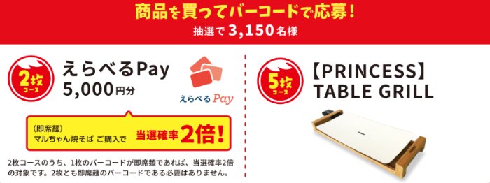PRINCESS　TABLE　GRILL　やえらべるPayが当たる東洋水産のハガキキャンペーン