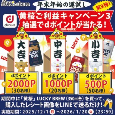 最大2,000dポイントが当たる黄桜のレシートキャンペーン