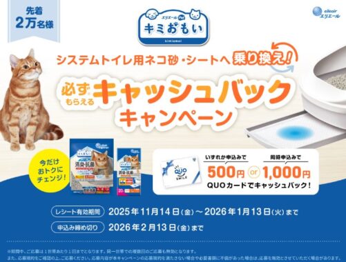 先着当選!必ずもらえるエリエールのお得なキャッシュバックキャンペーン