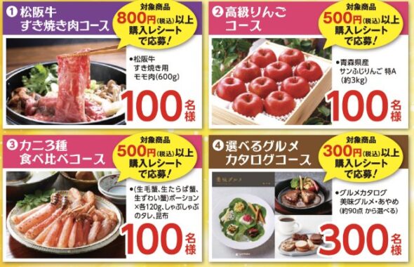 Wチャンスもアリ!豪華グルメやカタログギフトが当たるレシート懸賞