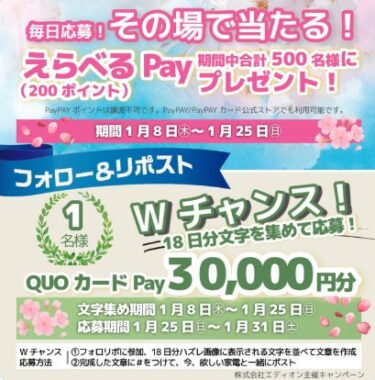 500名様にえらべるPay200ポイントがその場で当たるXキャンペーン