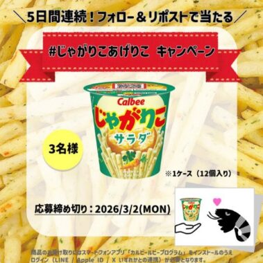 じゃがりこ サラダ1ケースが当たる毎日応募Xキャンペーン