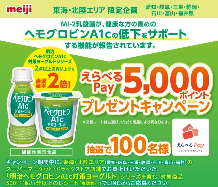 東海・北陸エリア限定】えらべるPay5,000ポイントが当たる明治の