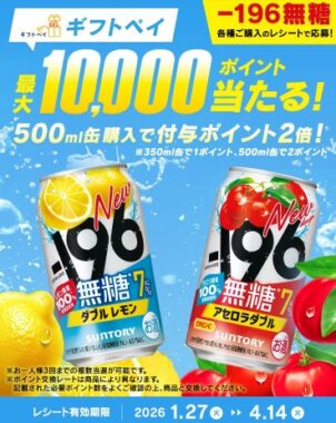 11,100名様にその場でデジタルポイントが当たるサントリーのクローズド懸賞