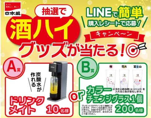 ドリンクメイトやカラーチェンジグラスが当たる日本盛のクローズドキャンペーン