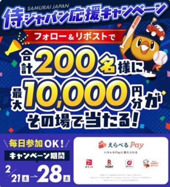 えらべるPay最大1万円分が200名様に当たるキャンペーン