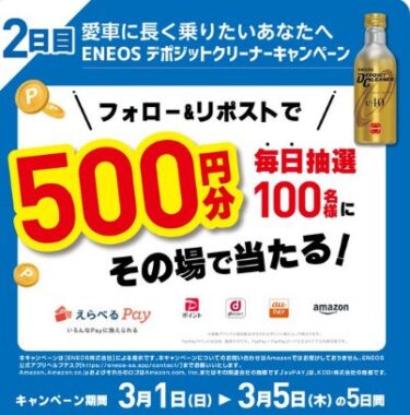 毎日100名様にえらべるPay500円相当がその場で当たるXキャンペーン