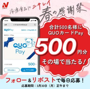 500円分のQUOカードPayがその場で500名様に当たるXキャンペーン