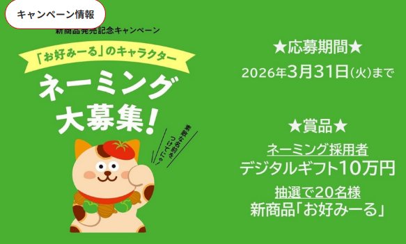 デジタルギフト10万円やお好みーるが当たるキャラクターネーミング募集キャンペーン