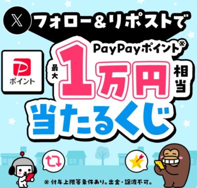 最大1万円相当のPayPayポイントがその場で当たるXキャンペーン