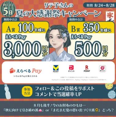 最大3,000円分のえらべるPayがその場で当たるXキャンペーン