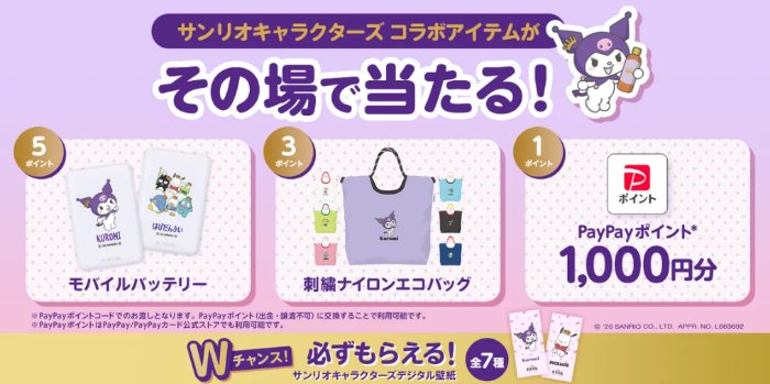 サンリオキャラクターズのコラボアイテムがその場で当たるクローズド懸賞