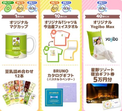 星野リゾート宿泊ギフトや豆乳詰め合わせも当たるキッコーマンのクローズド懸賞