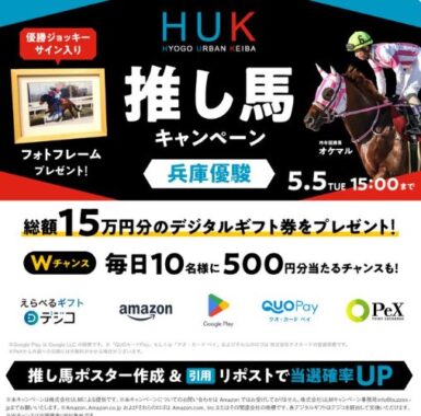 最大1万円分のデジタルギフトや優勝ジョッキーサイン入りフォトフレームも当たるキャンペーン
