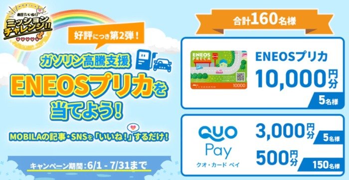 ENEOSプリカやQUOカードPayが当たるスタンプキャンペーン