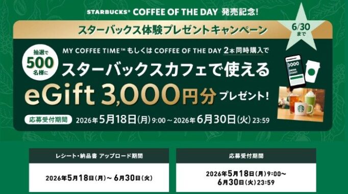 3,000円分のスターバックスeGiftが当たるクローズドキャンペーン