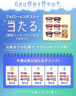 1週間ハーゲンダッツ生活 7点セットの引換券URLが当たるXキャンペーン