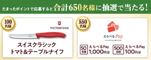 テーブルナイフやえらべるPayが当たるカゴメのレシートキャンペーン