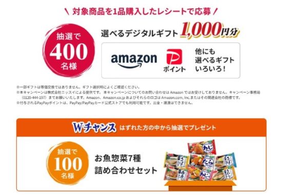 Wチャンスもアリ!デジタルギフトが当たるニッスイのレシート懸賞